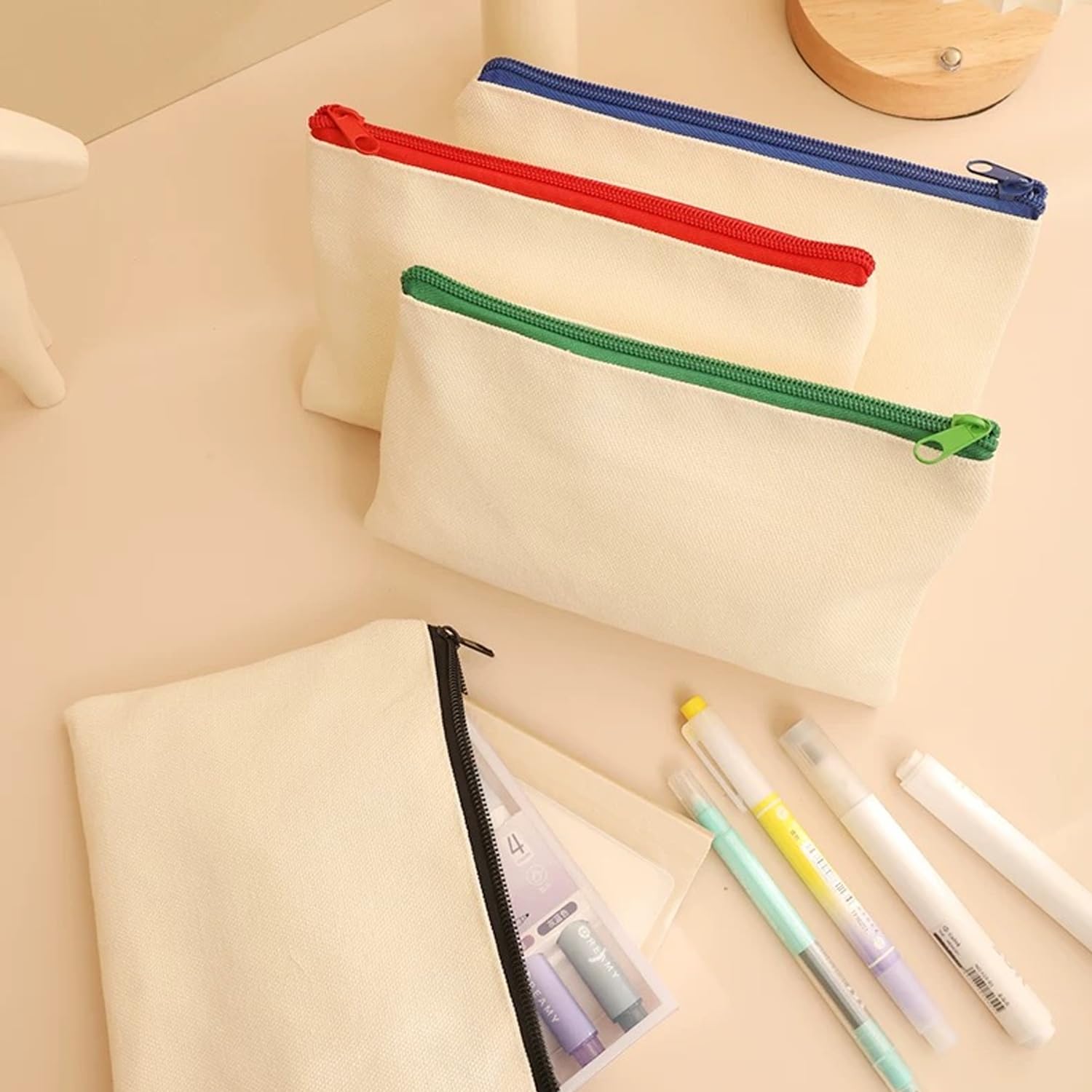 24 Stück DIY Blanko Stoffbeutel, Stoff Federmäppchen zum Bemalen, Bunt Stoffbeutel Zum Bemalen, 12 x 21cm Stoff Mäppchen zum Bemalen, Segeltuch Kosmetiktasche, Tasche Zum Bemalen für Kinder