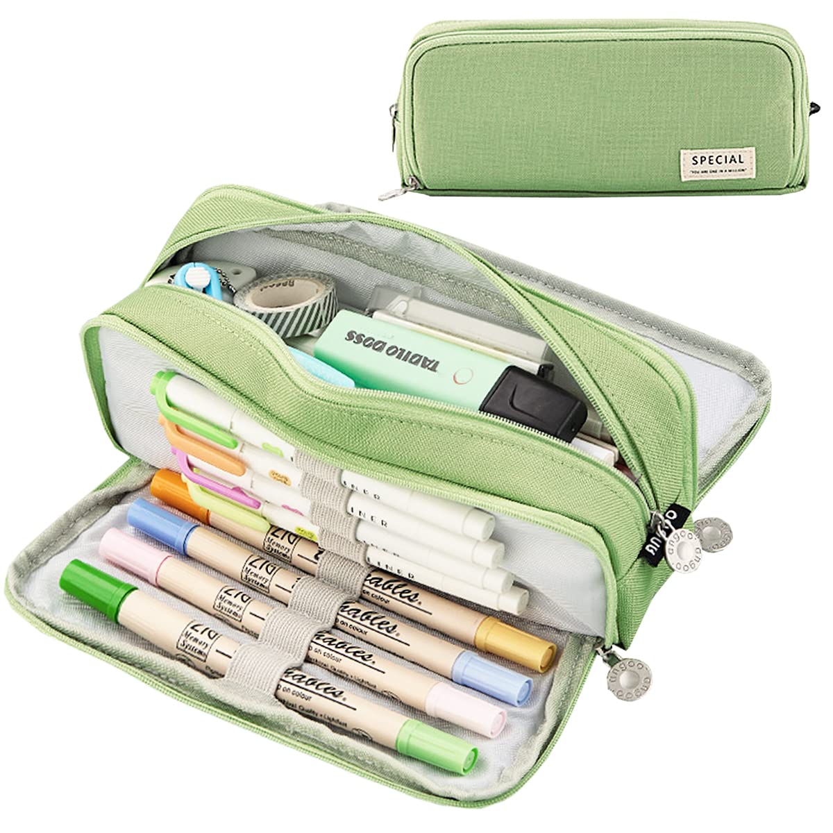 EHOPE Large Capacity Pencil Case Big Capacity Pouch Portable Large Storage Pen Case Pencil Bag for Office Travel Holder Box, Green (3), L, Portable, Travel
