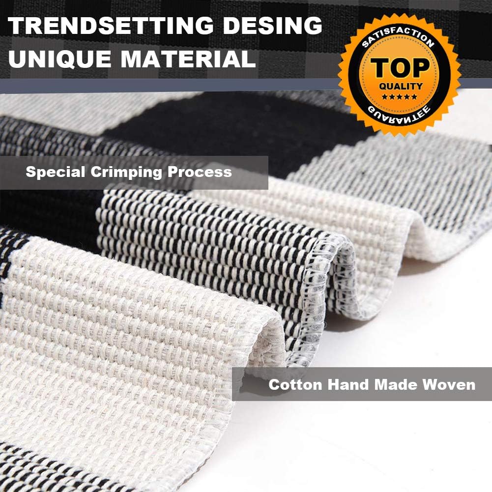 KaHouen Buffalo Check Runner Rug (24 x 71 Inches),Hand-Woven Buffalo Plaid Runner Rugs, Black and White Checkered Outdoor Rugs for Kitchen/Living Room/Bathroom/Laundry Room