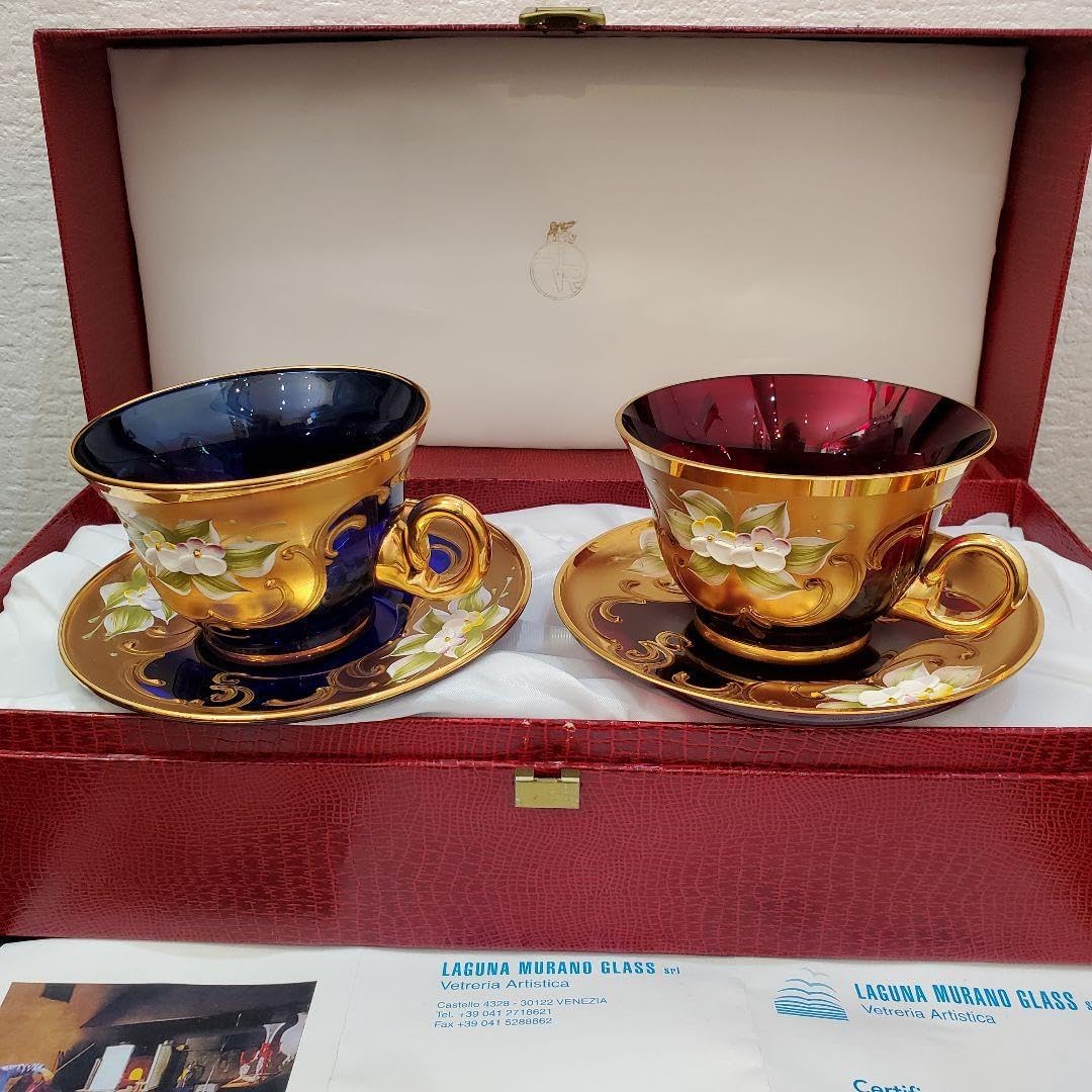 ラグーナ・ムラノ・グラス ヴェネチアガラス 赤 金彩 金盛 カップ