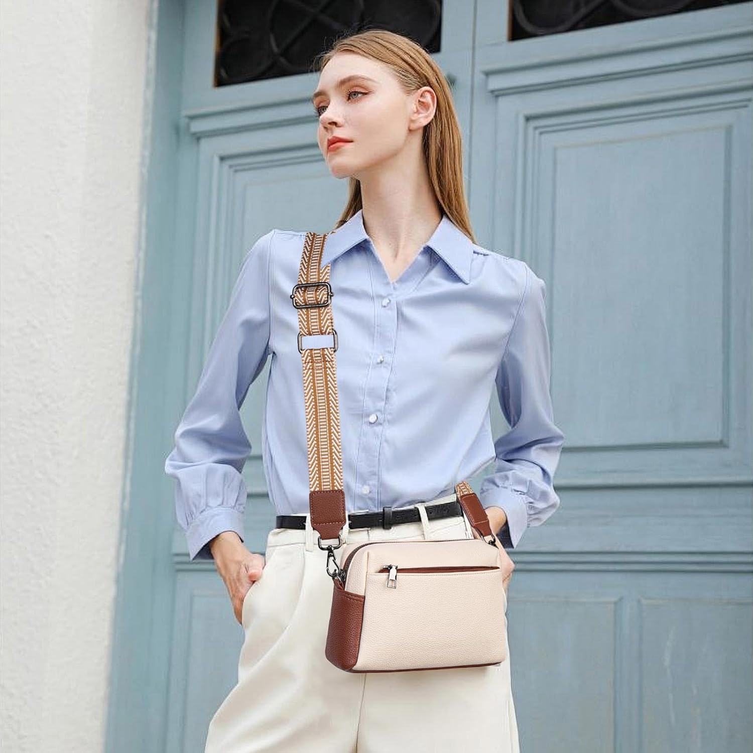 FALAN MULE Small Crossbody Bags for Women Pu Leather Triple Zip Cell Phone Handbag with Adjustable Shoulder Strap - Image 2