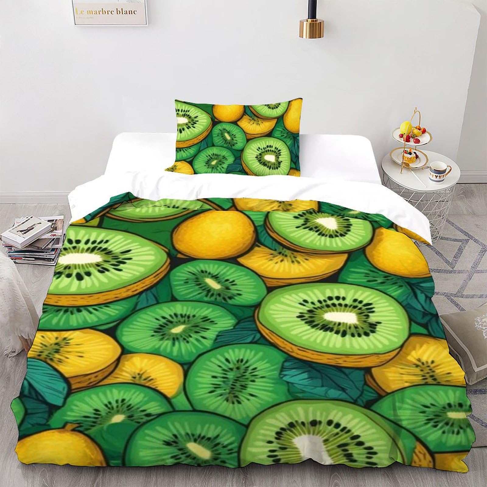 Housse de couette single anti-plis Kiwi 135x200cm microfibre fruits pour lit garçon