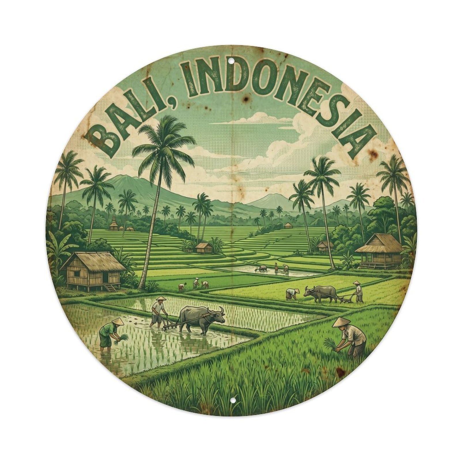 Bali Palm Grove Resort Travel Island Night Metal Tin Sign