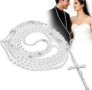 Noamus Lazo De Boda, Wedding Lasso for Ceremony, Handcrafted Lazo Para Boda Catolica, Lazos Para Bodas De Iglesia Para Novios, Crystal Bead Rosary with Unity Cross for Matrimonio (Plateado)
