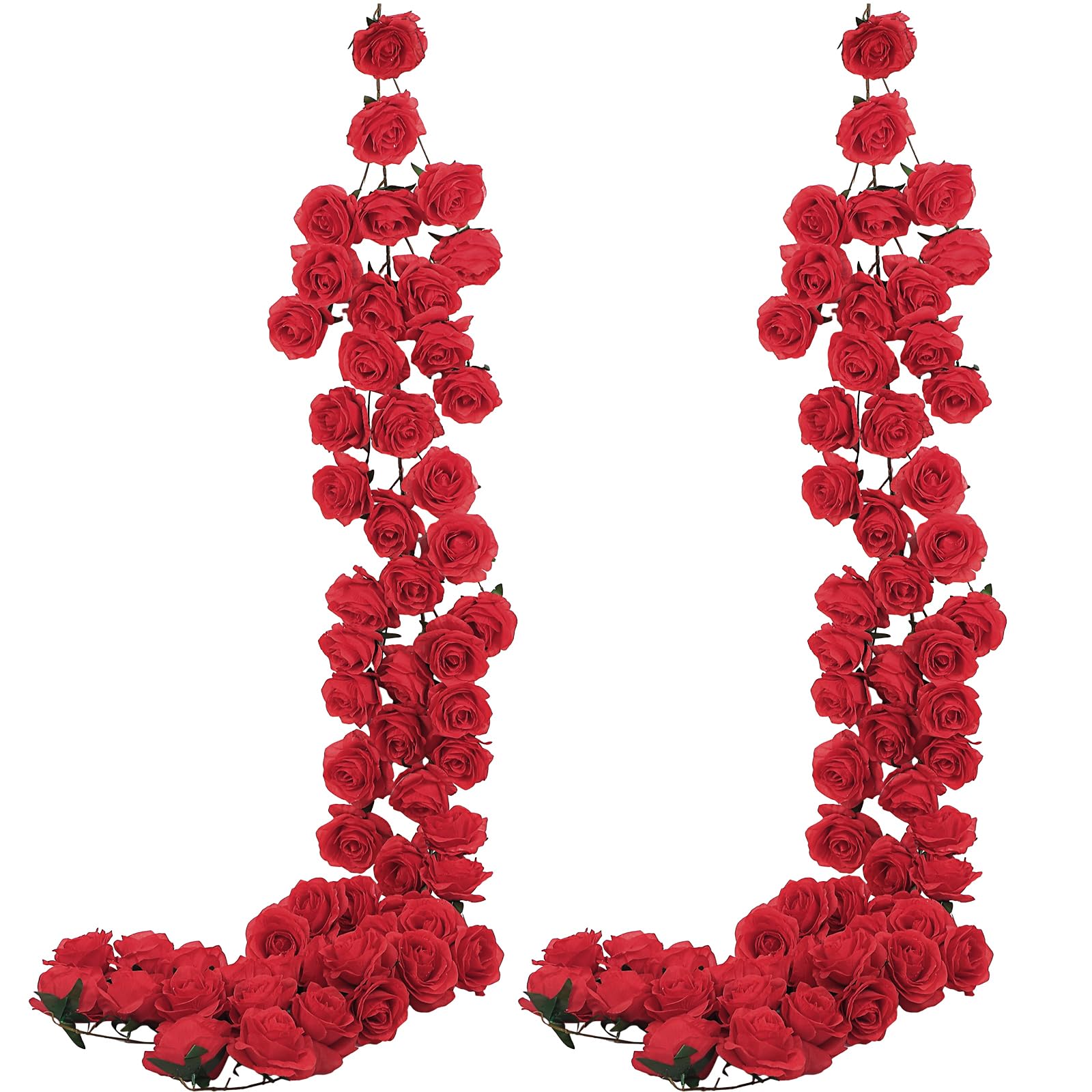 Photo 1 of Daifunli 2 Pcs Red Artificial Rose Vine Hanging Faux Flowers Garland for Wedding Anniversary Birthday Party Background Arch Garden Home Wall Room Decor