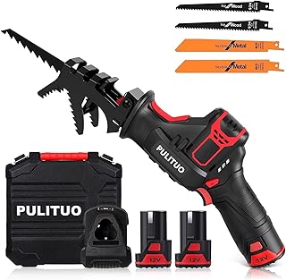 PULITUO Reciprocating Saw,Cordless Saw with Clamping Jaw,2x2000mAh Batteries,0-2700RPM Variable Speed Electric Saw,1 Hour Fast Charger,4 Saw Blades for Wood & Metal Cutting