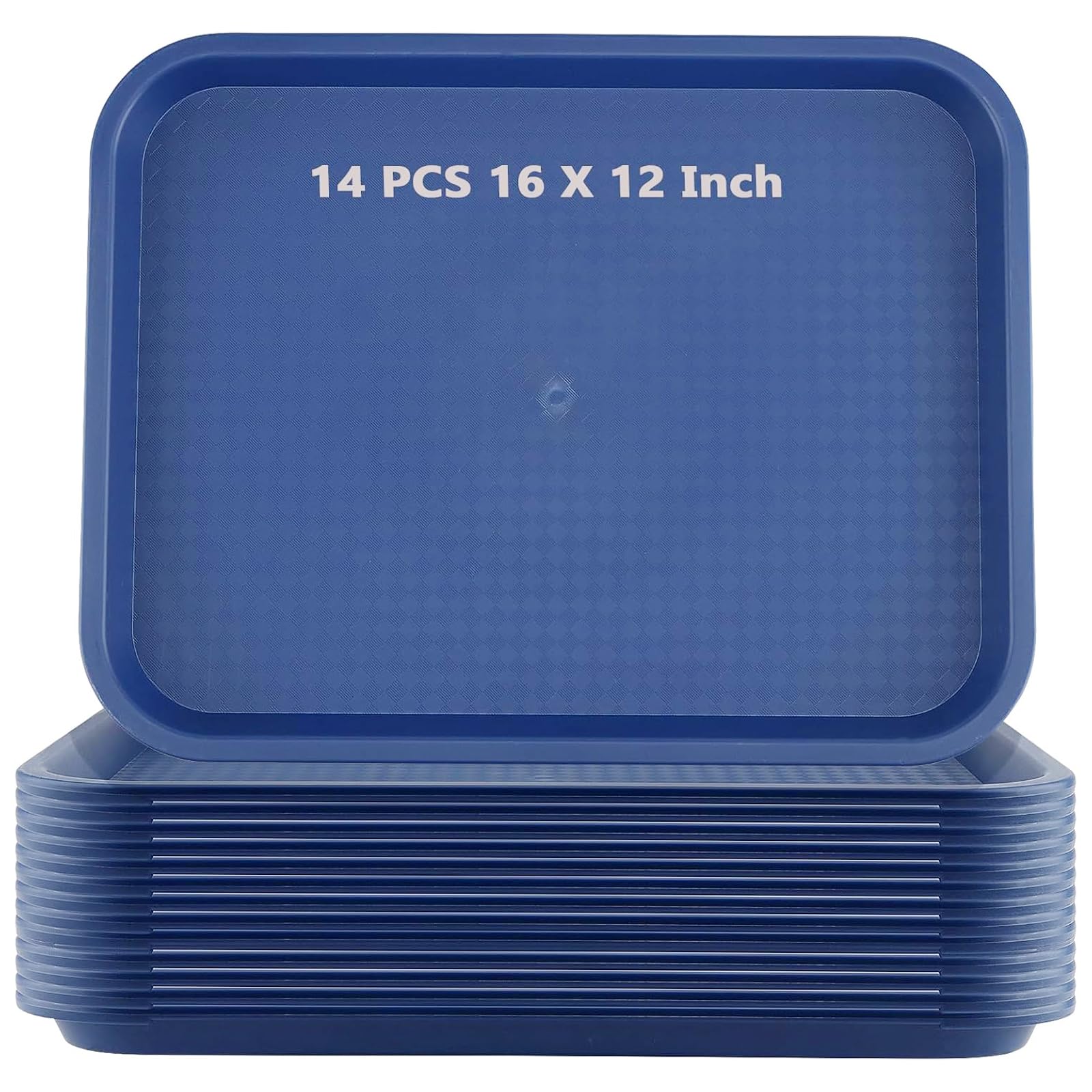 ZOENHOU 14 Pack 16 x 12 Inch Plastic Fast Food Tray,Rectangular Plastic Cafeteria Trays Serving Trays for Serving Food, Blue