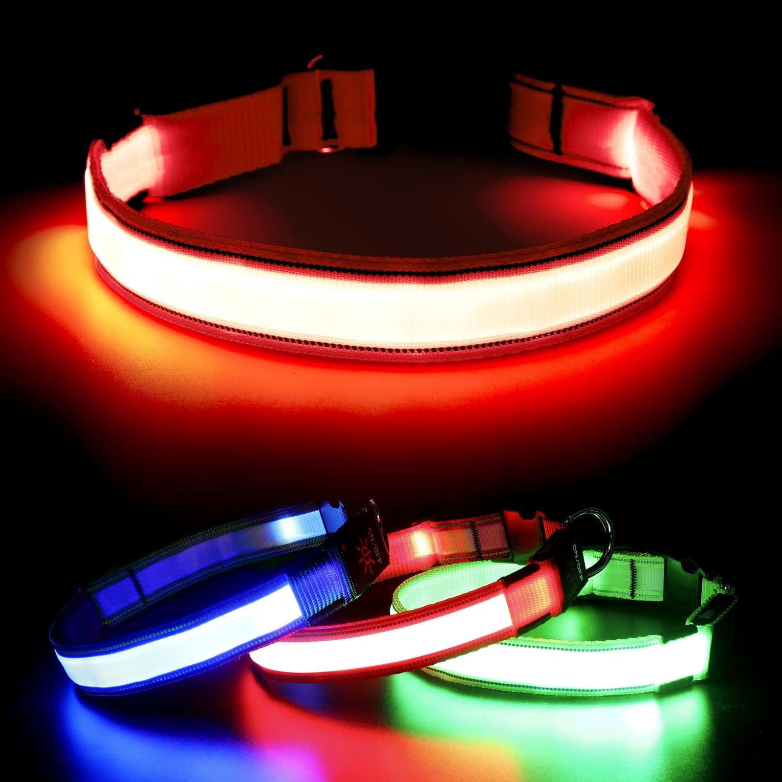 Visinite Leuchtendes LED-Hundehalsband, Wiederaufladbar, Wasserdicht, Reflektierend, Vollständig Verstellbar, Blinkend, für Mittelgroße und Große Hunde, Rot, Größe L