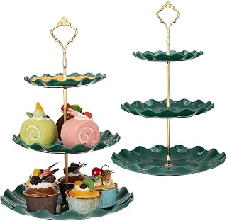 2 soportes para tartas de 3 niveles, para cupcakes, platos de postre, pasteles, frutas, galletas, caramelos, bandeja de servir escalonada, bandeja de servir para boda, cumpleaños, baby shower