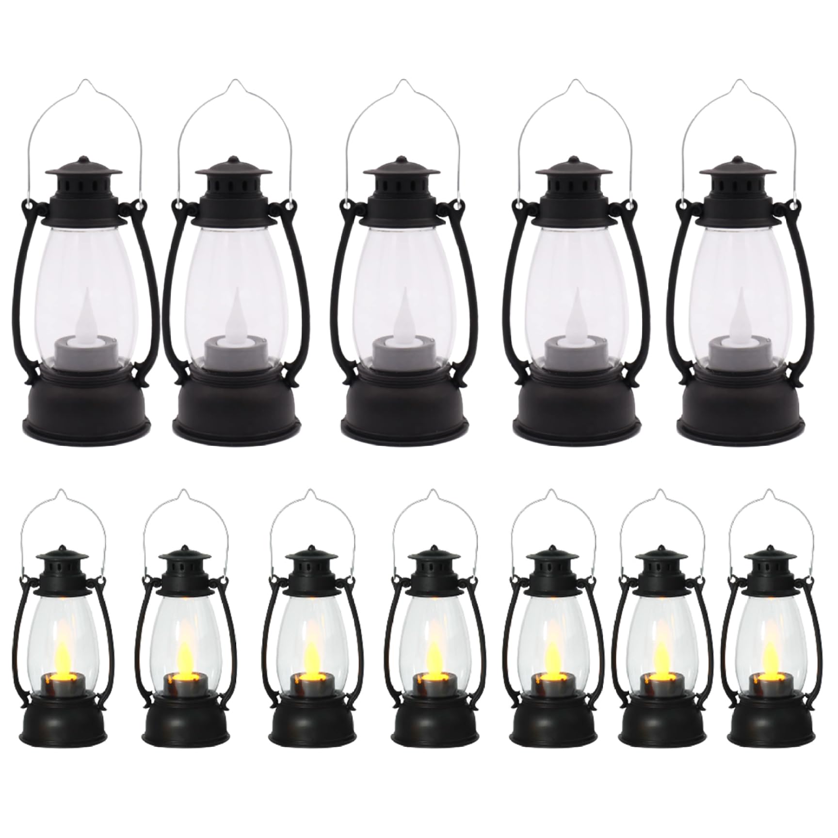 Imooreshine Candle Lantern 12PCS 6 IN Flickering LED Black Lanterns Decorative Mini Vintage Hanging Table Lanterns for Centerpieces for Christmas Halloween Wedding(Battery Included)