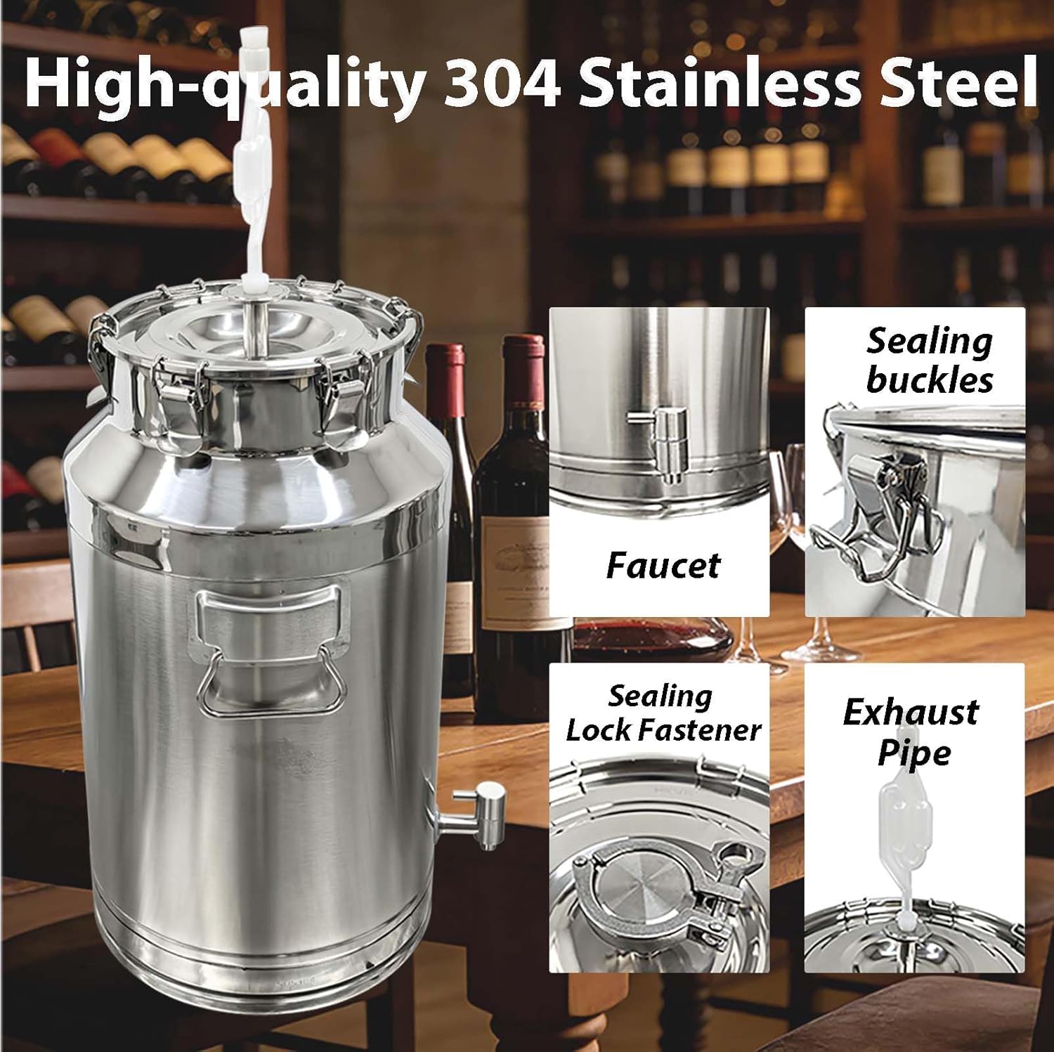 35L Fermentation Tank Stainless Steel Beer Brew Fermenter with Faucet Brewing Equipment for Wine Beer Wine Making, High Sealing Performance