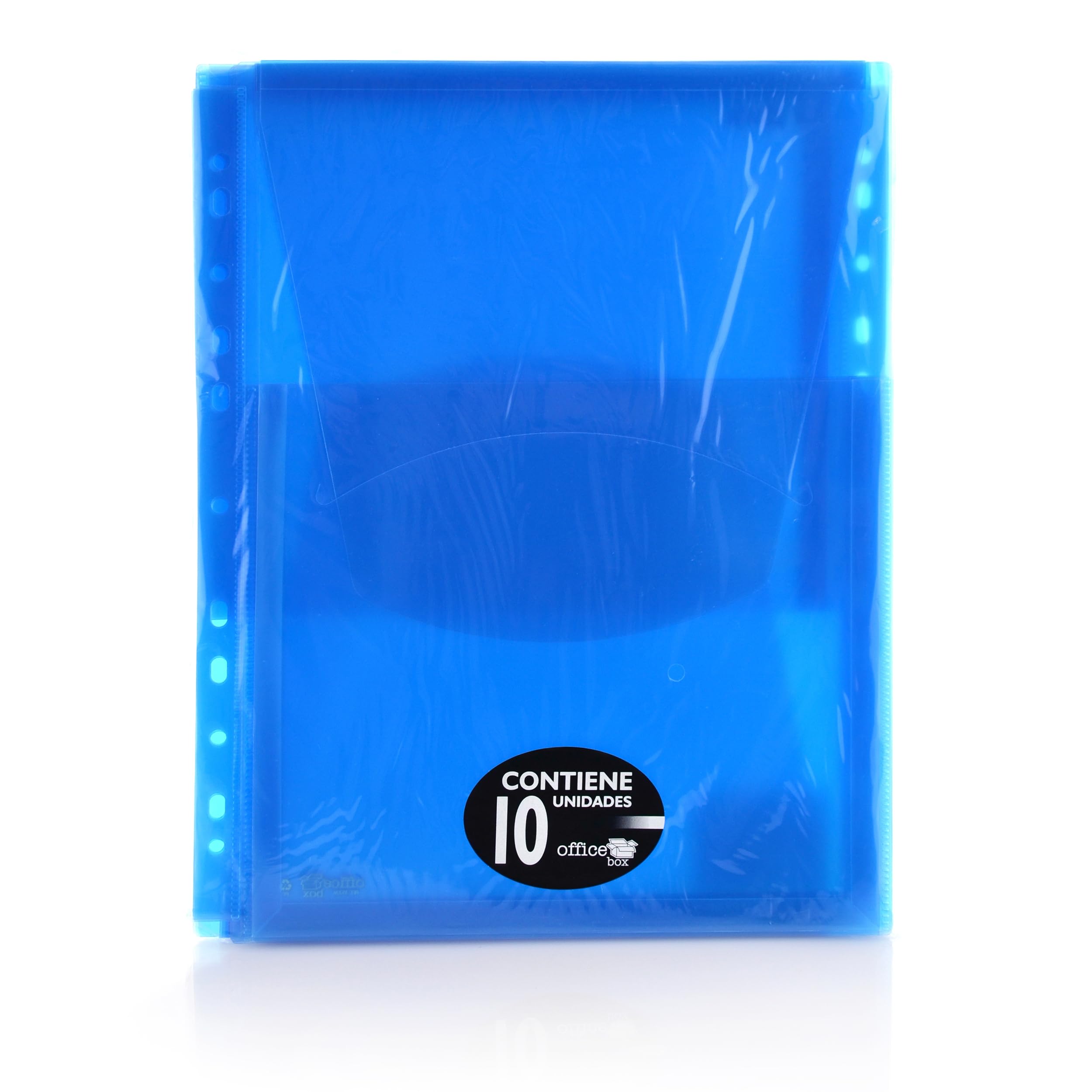 Pack 10 Dossier Bolsa para con fuelle de 2 cm de Gran capacidad y multitaladro para Archivar en anillas –Polipropileno 100% Reciclable de gran resistencia y Calidad by Office Box (Azul)