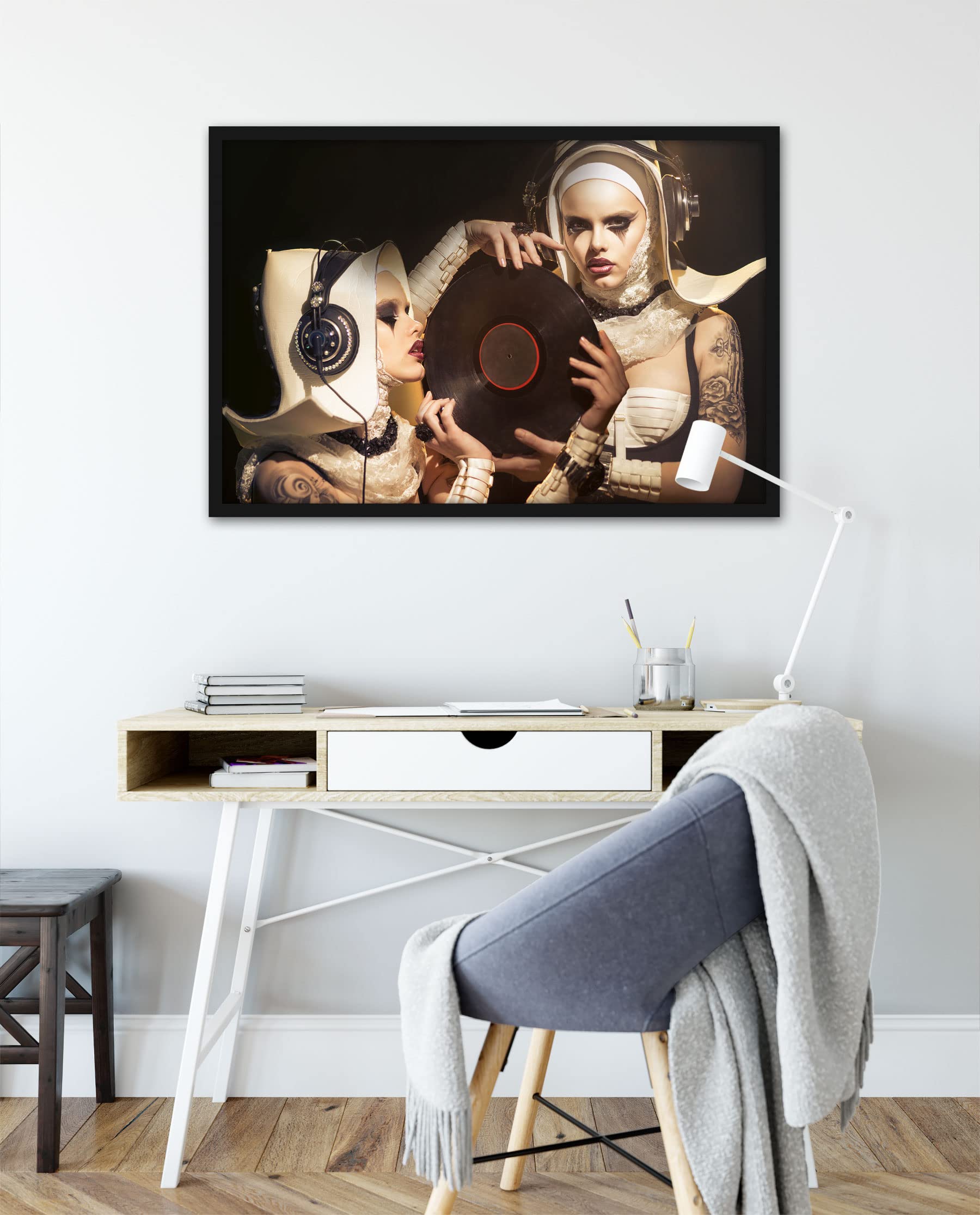 Poster misterioso DJ da donna, formato cornice, 100 x 70 cm, stampa artistica incorniciata