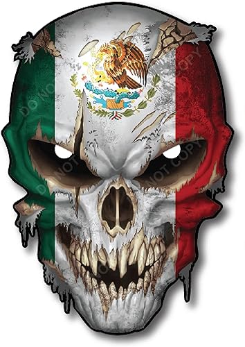 Decals by Haley - Calcomanía de calavera con bandera de México con ojos reflectantes, calcomanía universal de esqueleto para automóvil, camión, SUV,