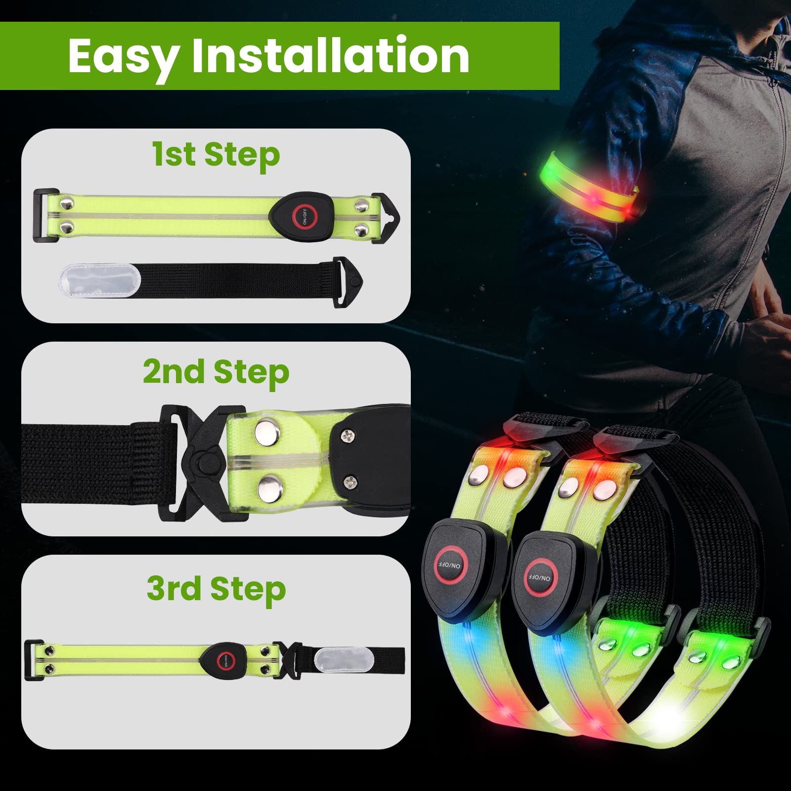 LED - Bracciale luminoso - Ricaricabile tramite USB - 2 pezzi