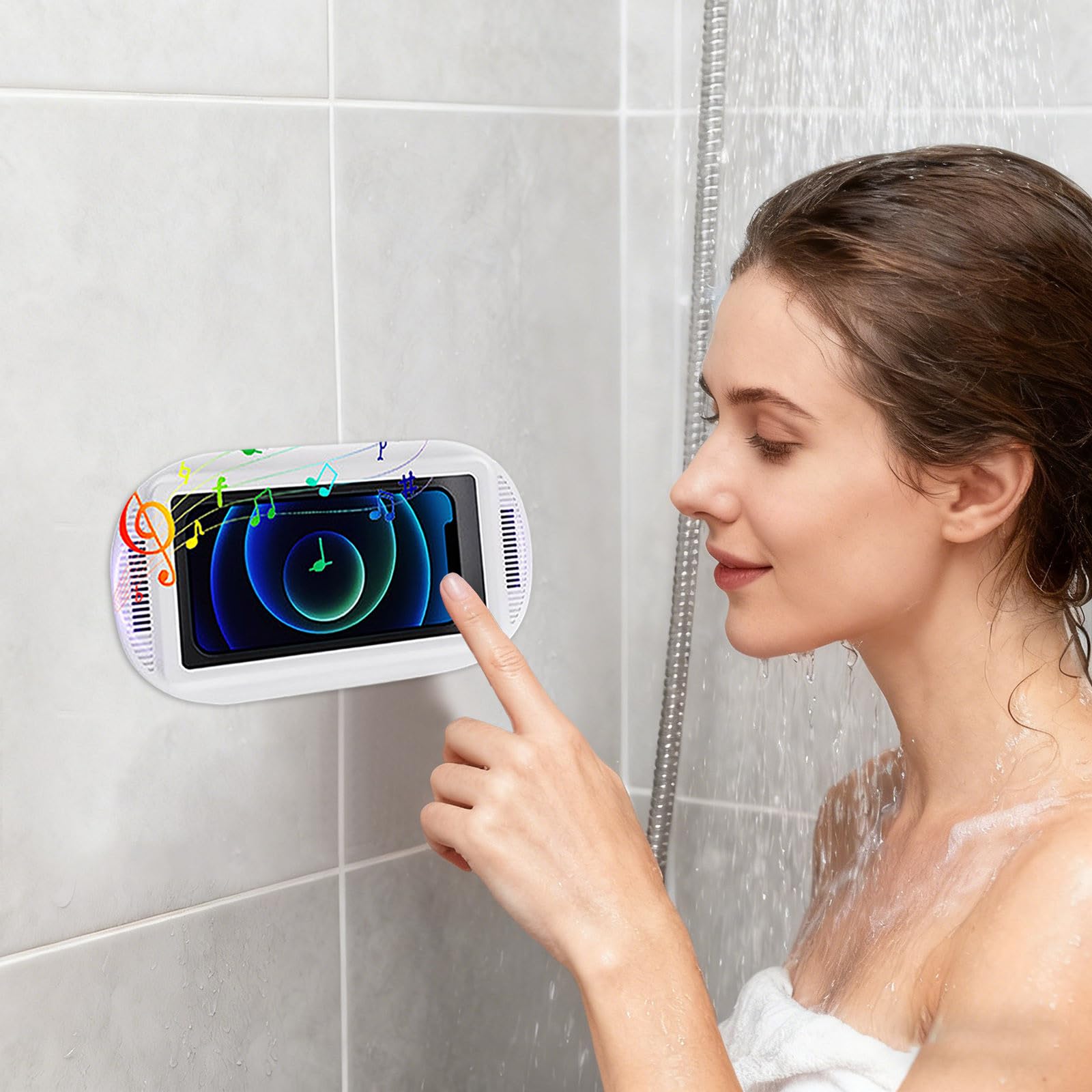 Dusch-Handyhalterung Wasserdicht mit Lautsprecher - Aqua Play Telefonhalter Aquaplay Telefonhülle, 360° Drehbar Anti-Beschlag Touchscreen Wandhalterung, Universal 4-7 Zoll Telefone Badezimmer