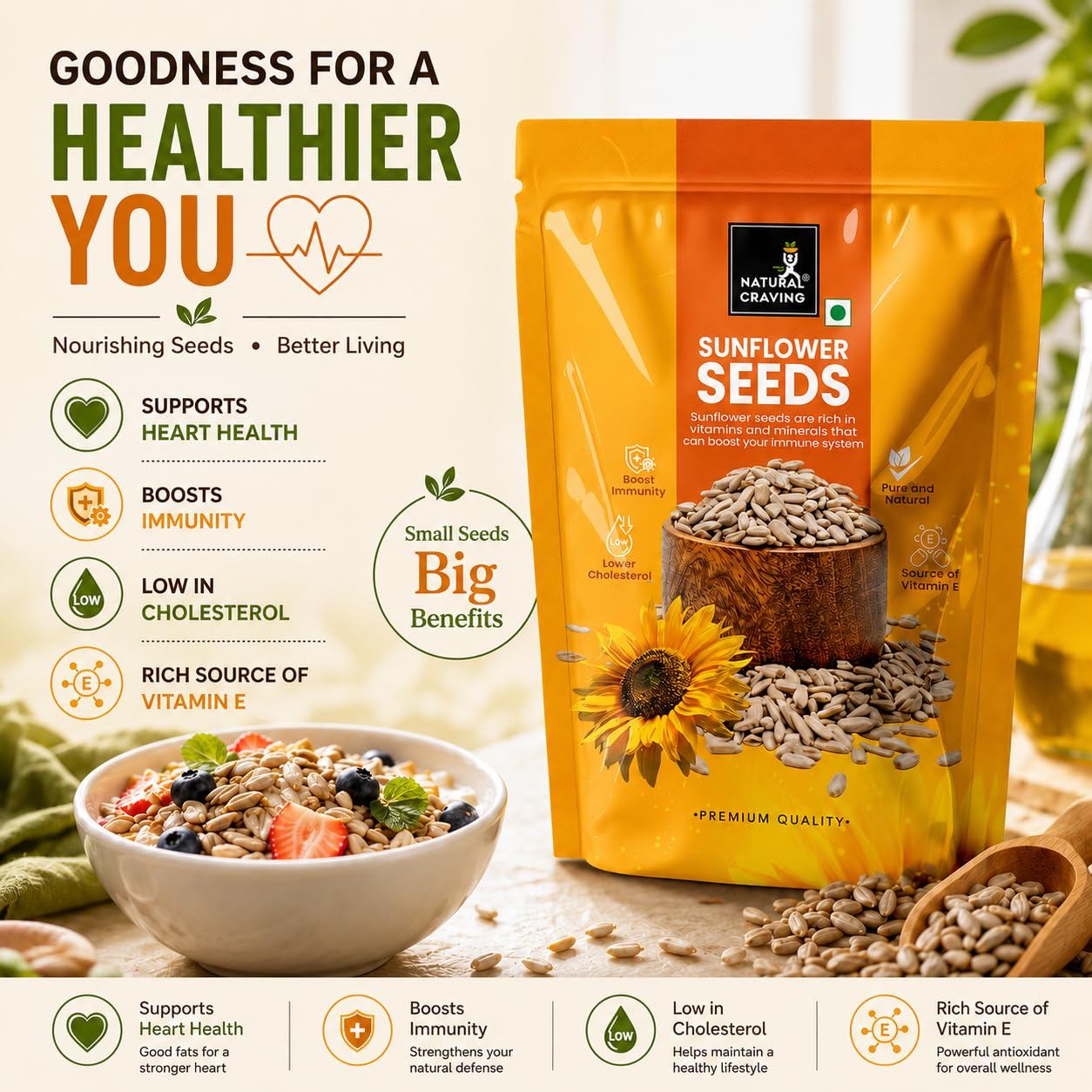 Natural Craving Super Seeds Combo Pack 400g | Sunflower, Pumpkin, Chia & Watermelon Seeds(Small Size) | Nutrient Rich | Perfect for Snacking, Smoothies & Salads(100g Each) — Amazon image 4