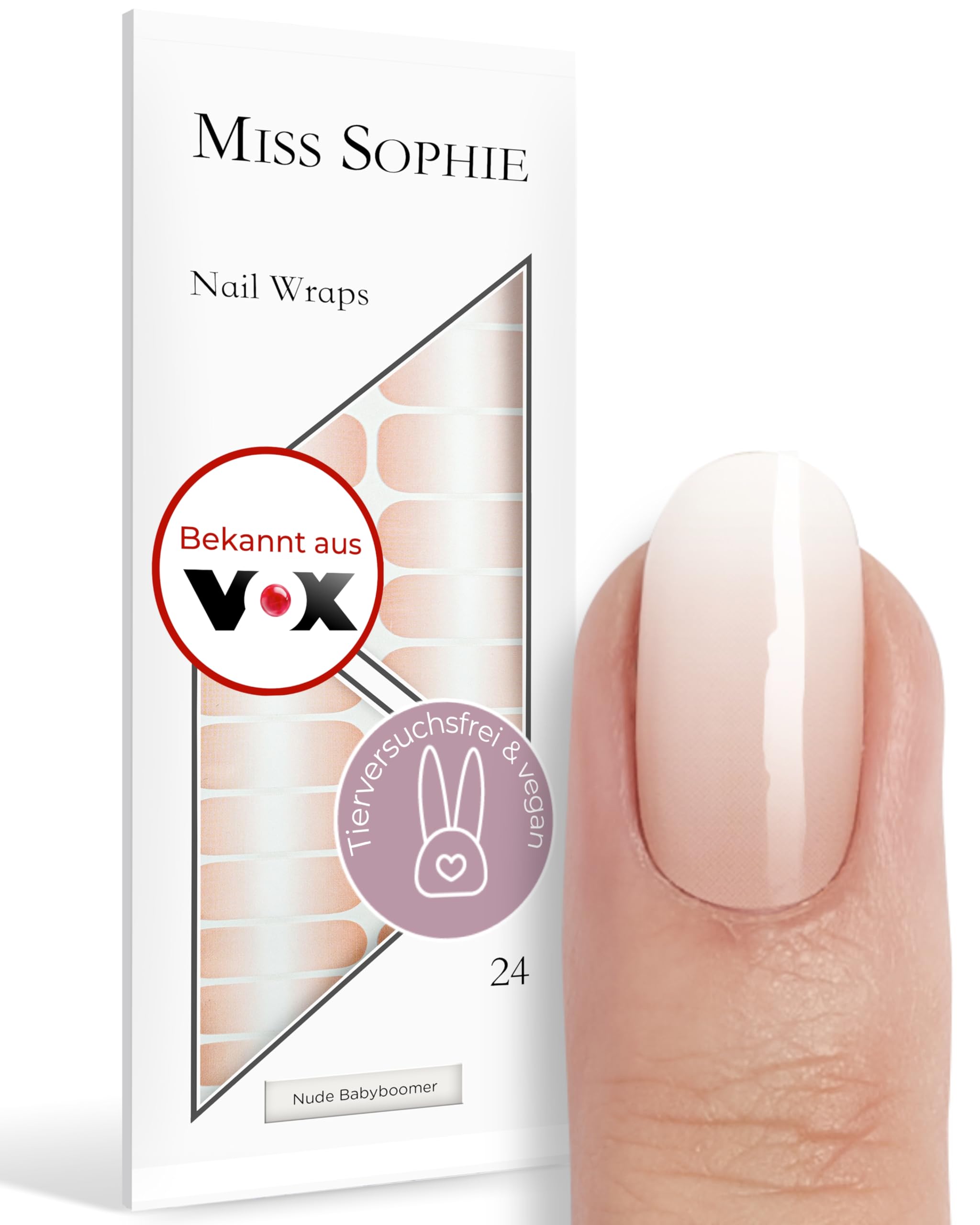 Original Miss Sophie Nagelfolien I 24 ultra-dünne Nagellack-Streifen mit Farbverlauf Nude Babyboomer I Für Finger- & Fußnägel I Hält auf Natur- sowie lackierten, Acryl-, Gel- & Shellac-Nägeln