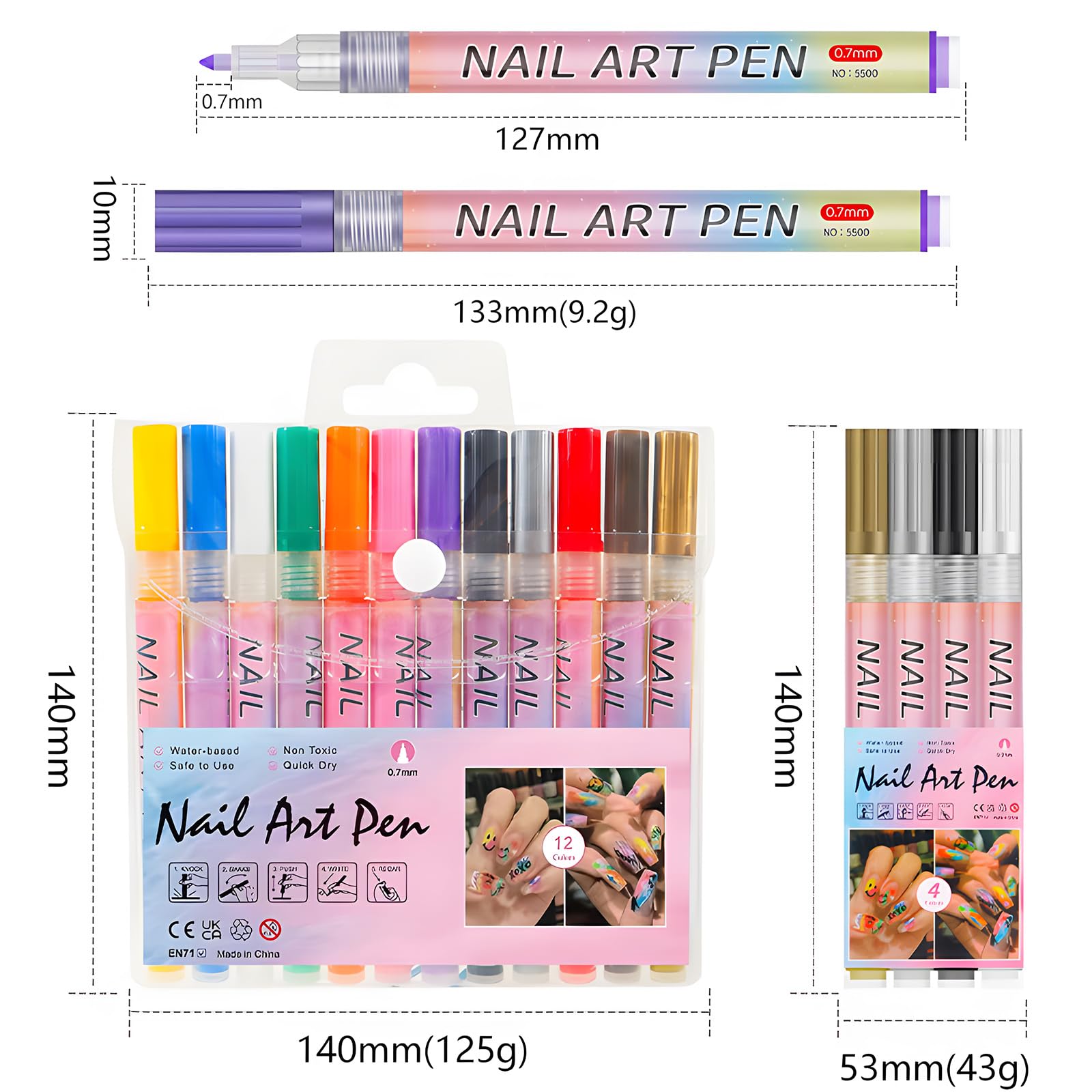 12pcs Nail Art Pens Set, Nail Polish Pens Graffiti Nail Drawing Pen Nail Polish Pen Manicure for Painting Nails DIY Nail Art, Beauty Adorn Nail Art Tools for Girls Women - Image 2