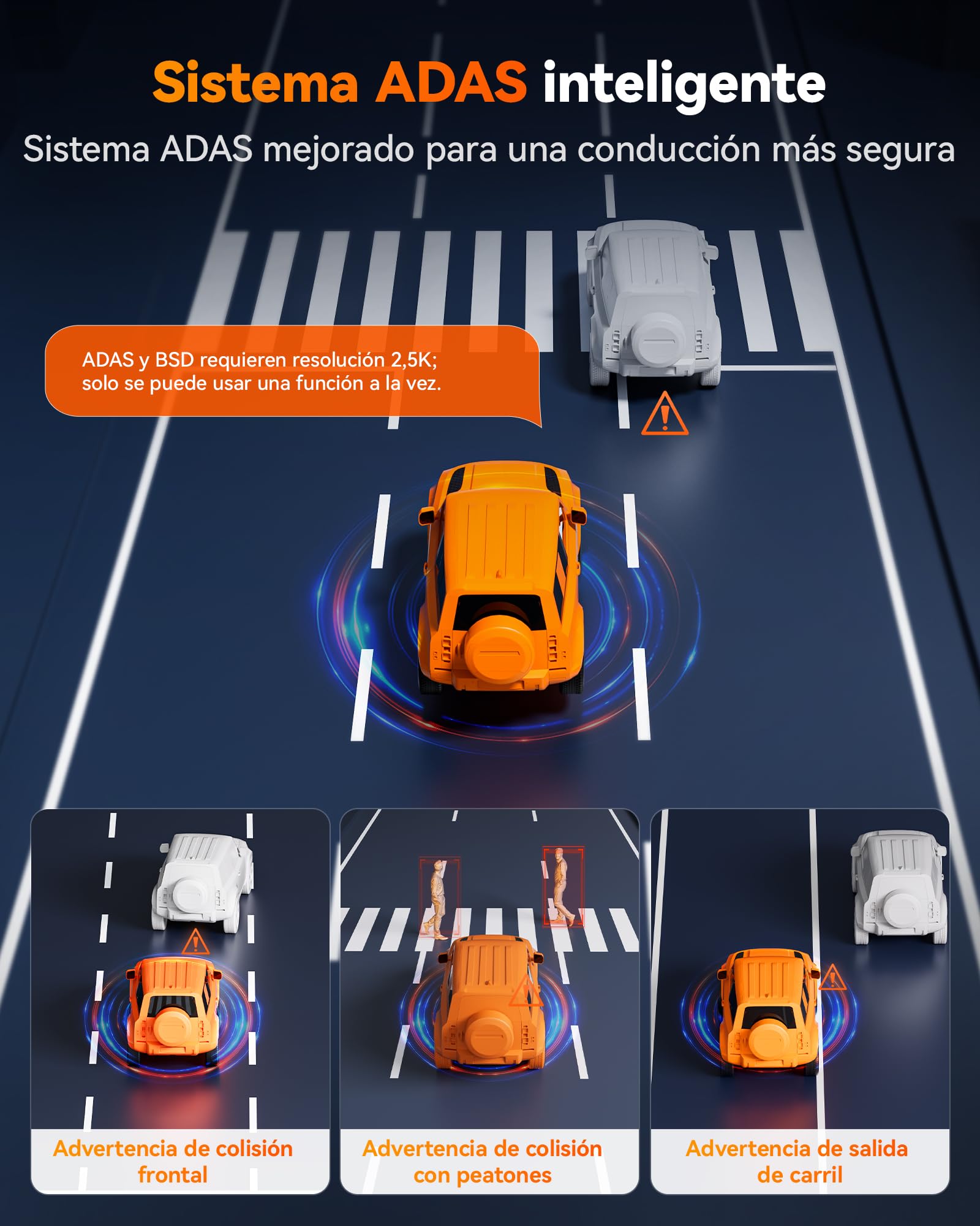 WOLFBOX M40 - Espejo de cámara trasera de 10 pulgadas, 4 K + 1080P, para cámara frontal y trasera, con cámara ADAS/BSD, control de voz, Wi-Fi integrado, tarjeta de 64 GB y GPS