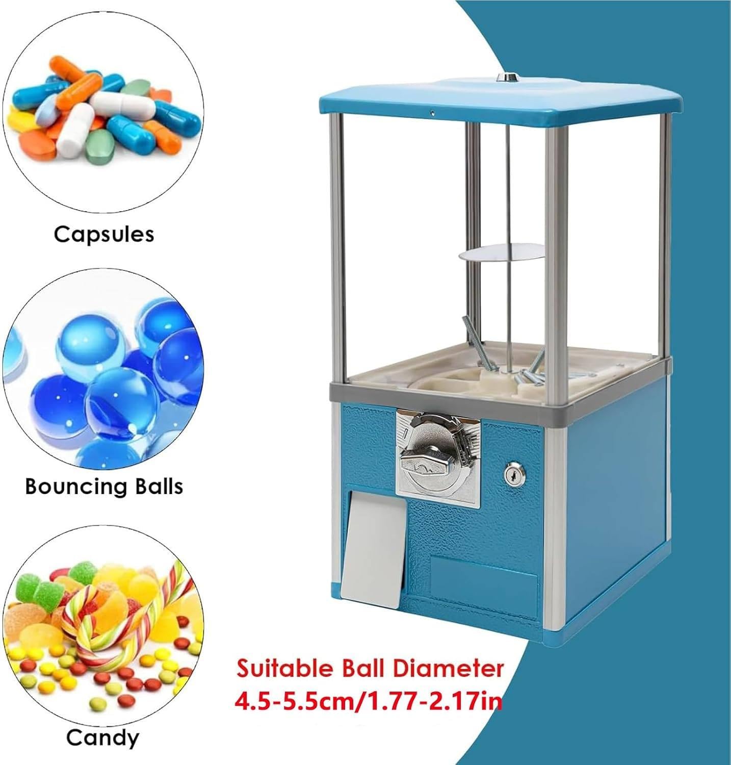 JJENXYYDS Vending Machine,Toy Vending Machine Dispenser,Big Capsule Vending Machine for Business 1.77-1.97Inch Ball Diameter for Game Stores, Coin Operated Gumball Bank,Blue