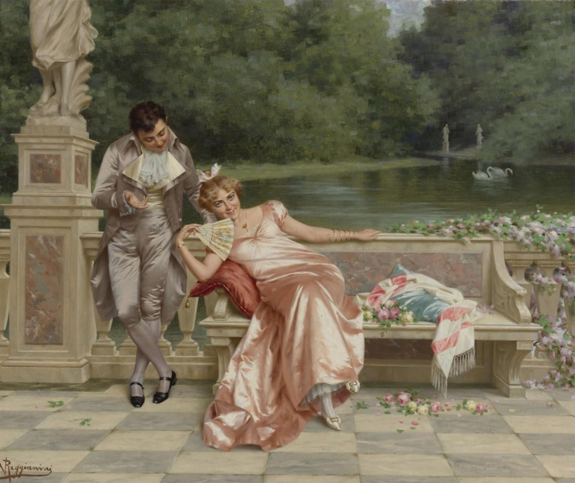 ARTXLXXBN Famous Painting Art Wall Decor Abstract Art Picture the Flirtation by Vittorio Reggianini Animal Pictures for Home Decor 60x90cm