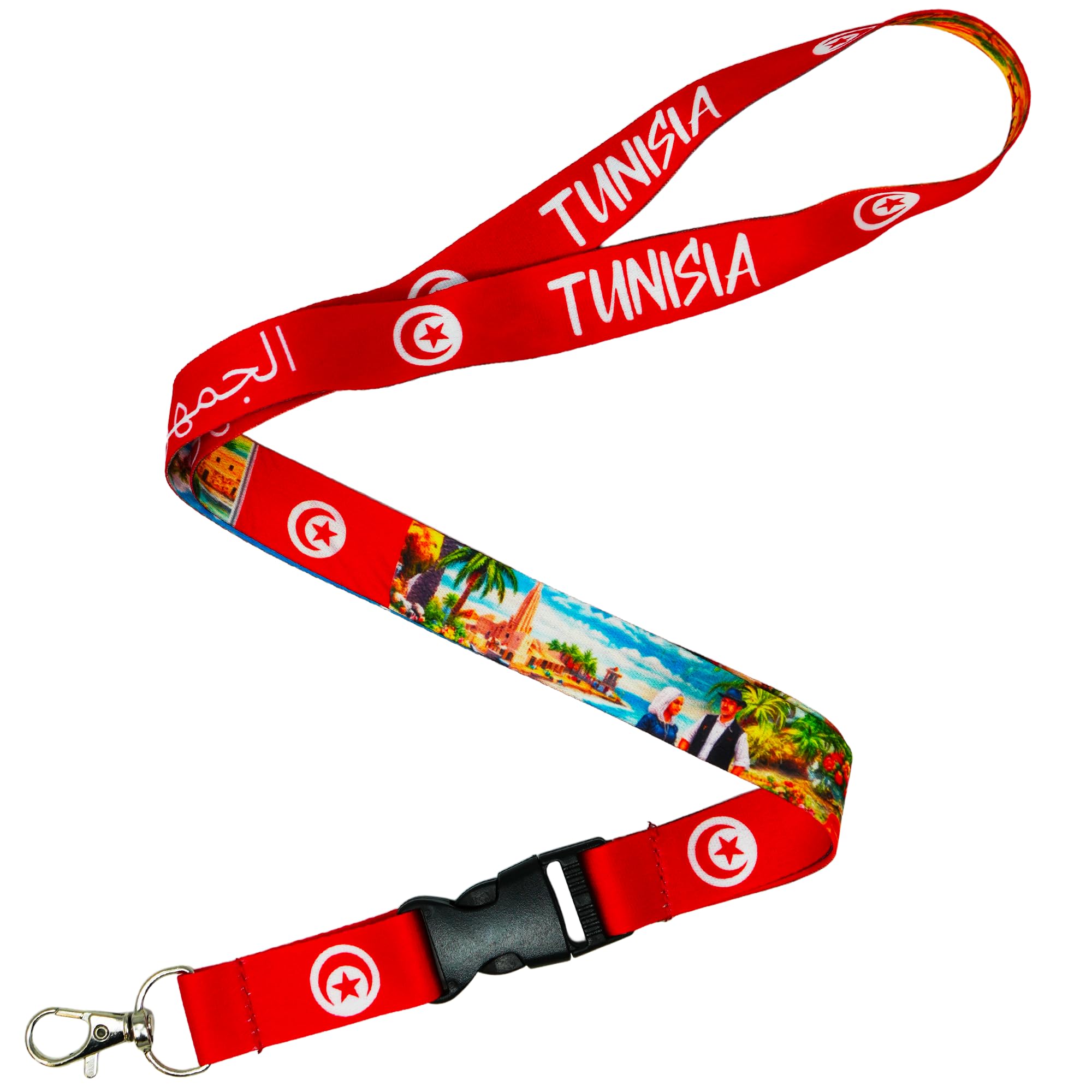 Tigoli Tunisia Flag Lanyard with Detachable Buckle and Metal Clip Hook, Tunisia Tourism Travel Design Red and White Neck Strap for Keys ID Badge Holder 57 x 2cm
