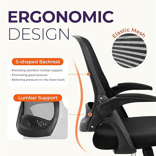 Vista 3 de NEO CHAIR Silla de escritorio para oficina, computadora, gaming, ergonómica con soporte lumbar, altura ajustable, ruedas giratorias, brazos Negro