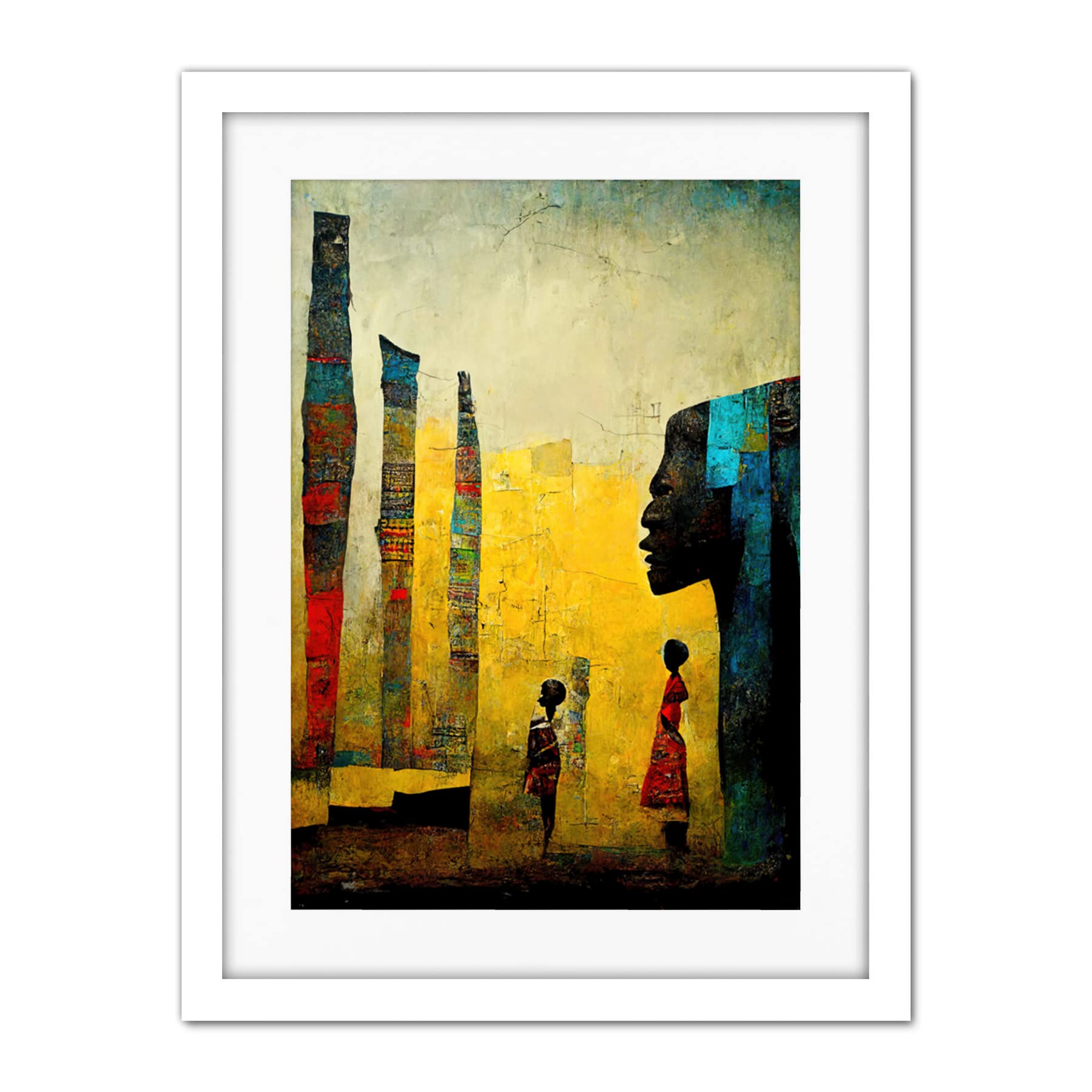 Doppelganger33 LTD African Art Modern Bright Abstract Artwork Framed Wall Art Print 18X24 Inch