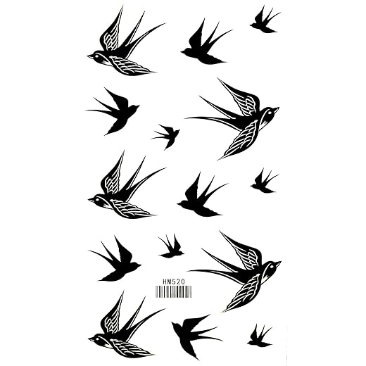 MEGADEE Swallow Pattern Tattoo Sticker - 4X8 in Body Art for Arm, Leg - Cute Nature Design, Removable, Waterproof - Great Gift (151)