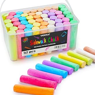 VEESA Sidewalk Chalk 52 PCS, Washable & Non-Toxic, 10 Colors Jumbo Chalk Bulk for Chalkboard, Blackboard, Driveway, Playgroud, Outdoor Actitvities