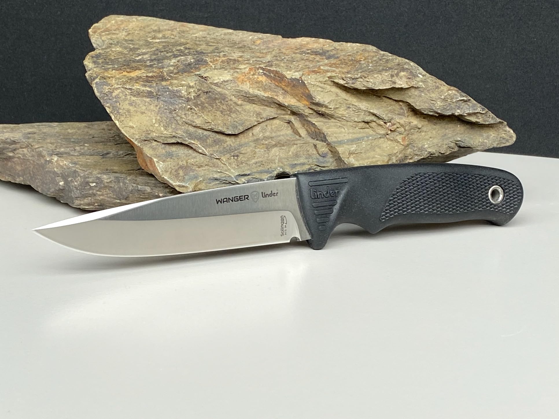 Linder Super Edge 7 Joe Vogel Evo-X ATS 34 Schwarz Survival Spar Set Kydexscheide mit Clip und Feuerstarter