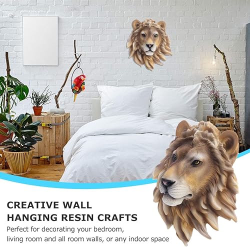 Miniatura 3 de ULTNICE Adorno de resina de simulación, cabeza de león, decoración de pared de cabeza de animal sintético, para colgar en la pared, artesanía de
