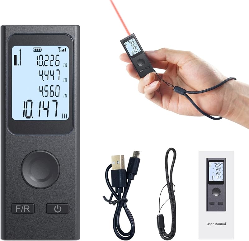 Mini Laser Distance Meter LT-40P | WANLUTECH Laser Measure 131Ft Range, USB Charging, LCD Backlight, Pythagorean Mode, Distance, Area and Volume Measurement