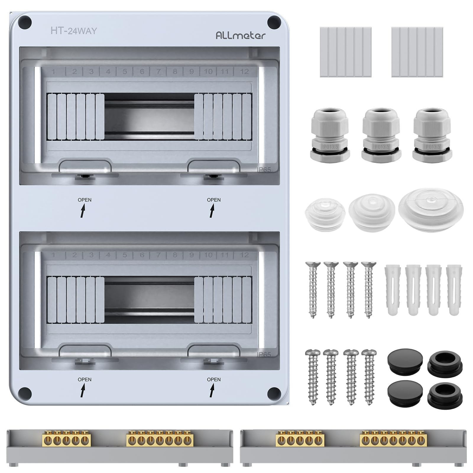 Scatola di Distribuzione a 2 Fila da 24 Moduli IP65 Impermeabile | Scatola dei Fusibili con Coperchio Trasparente PC Ignifugo e Corpo in ABS, Distributore Elettrico per Interni ed Esterni