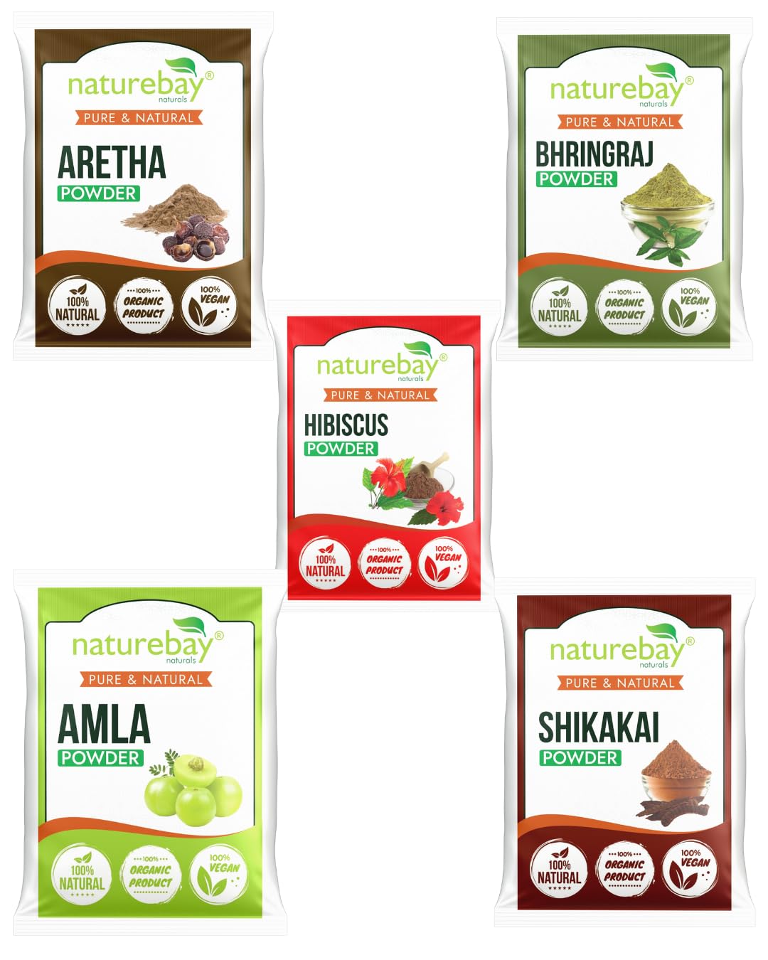 Naturebay Naturals Amla, Reetha, Shikakai, Bhringraj and Hibiscus Powder for Hair Growth & Hair Mask, 200g each (Combo Pack of 5)-picture-31