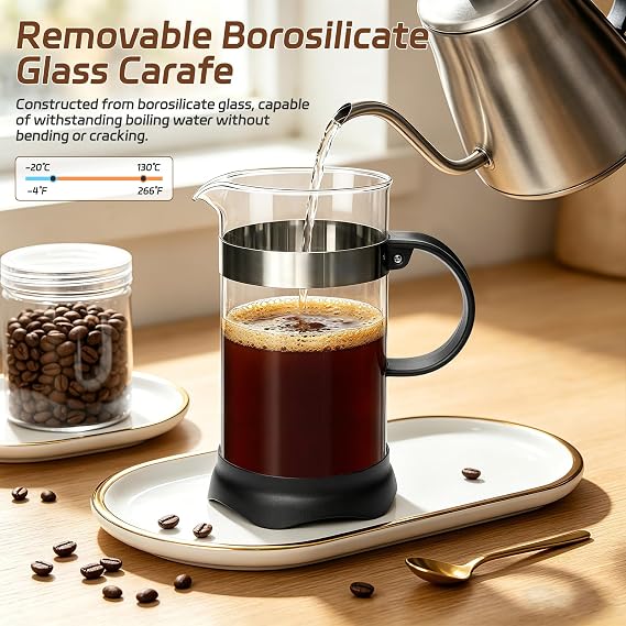 Newthinking French Press Coffee Maker, Cafetiere 8 Cup, Cafetiere Coffee Press with Heat Resistant Borosilicate Glass and Stainless Steel Filter 1L / 34 oz
