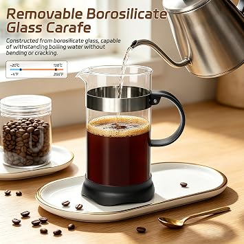 Newthinking French Press Coffee Maker, Cafetiere 8 Cup, Cafetiere Coffee Press with Heat Resistant Borosilicate Glass and Stainless Steel Filter 1L / 34 oz