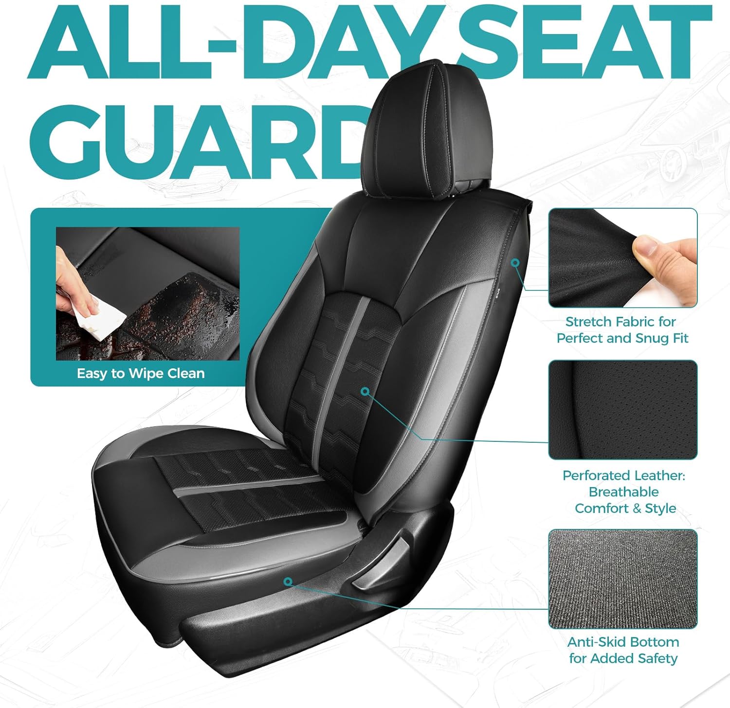 Seat Covers for Subaru Crosstrek Outback Forester 2014-2026, 4-Layer Waterproof Leather, Full Coverage with Airbag Support, Full Set, Black Gray
