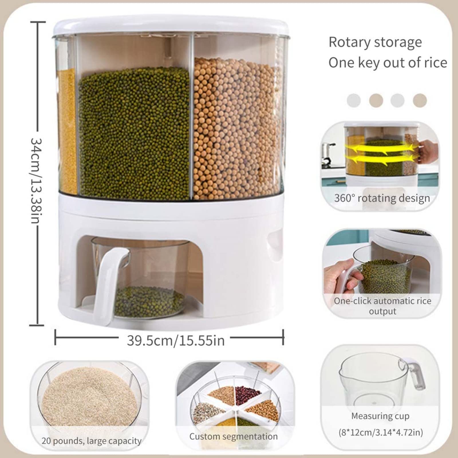 DISPENSER CEREALI 5 in 1 contenitore rotante per cereali custodia