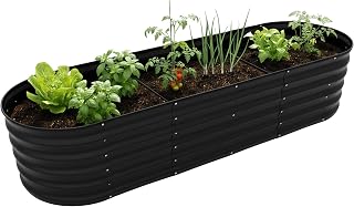Relaxdays Raised bed, galvanised metal, for flowers, plants and vegetables, LGBT: 45 x 200 x 60 cm, Oval Plant Bed, Black