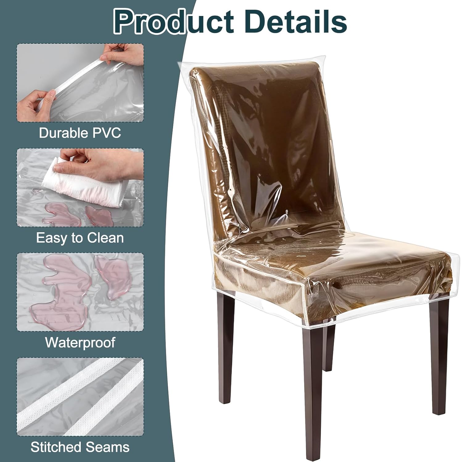 4pcs Chair Covers for Dining Chairs Plastic Dining Chair Covers Waterproof Kitchen seat Cover for Chairs Clear Char Protectors Cover slipcovers Set Anti Stain and Easy to Clean W/21 x D/18