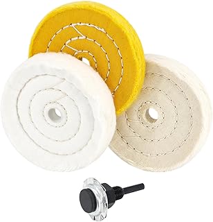 SCOTTCHEN 4" Buffing Polishing Wheel with 1/4" Handle for Drill, 1/2" Arbor Hole,Cotton Fine (50Ply),Ultra Fine(30 Ply),Treated Yellow (38 Ply) -3pcs