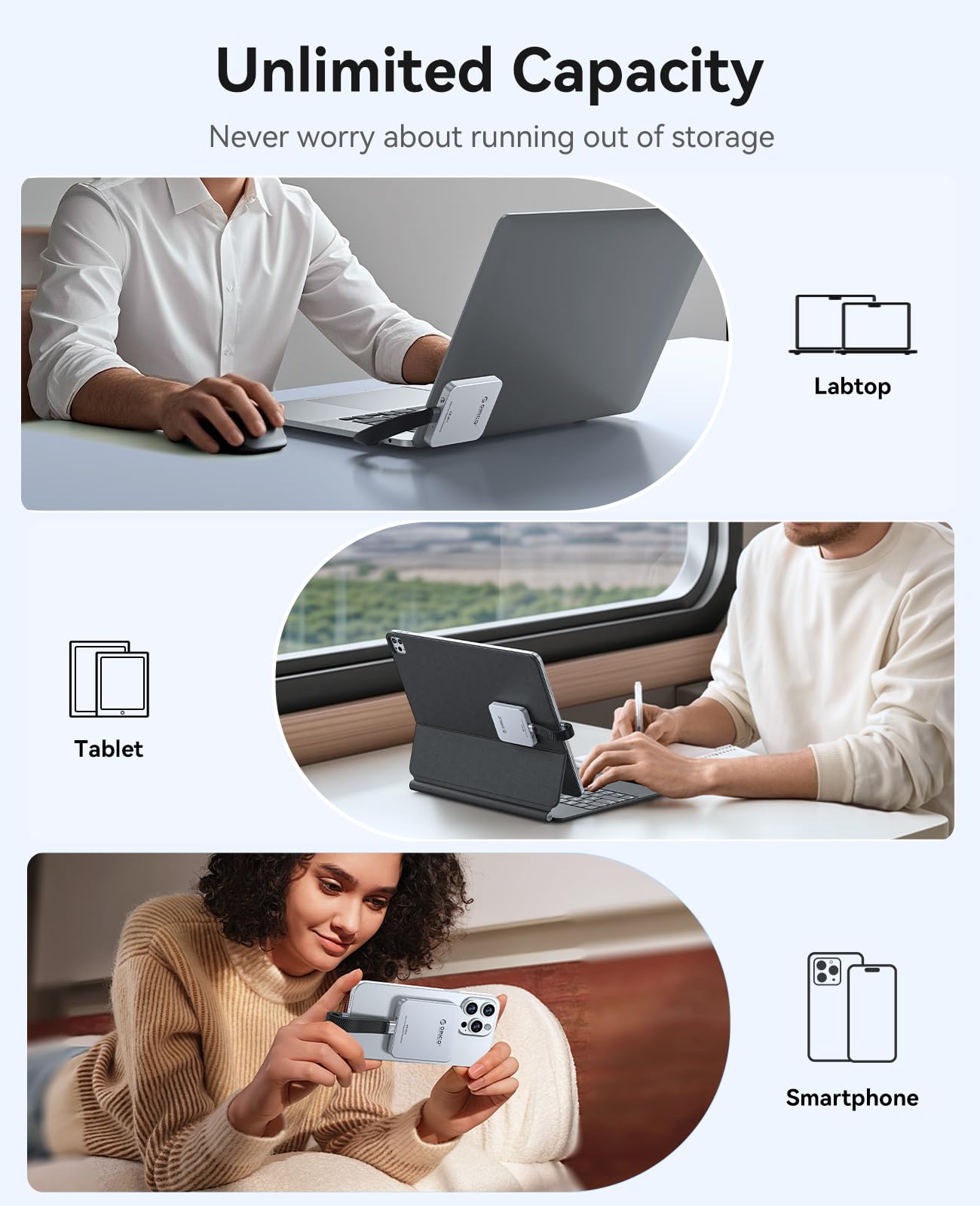 ORICO 128 GB magnetyczny zewnętrzny dysk SSD, stop aluminium, do 150 MB/s | Zewnętrzny dysk SSD, pamięć mobilna Plug & Play do iPhone'a, Android, laptopa, idealna dla studentów, domu i biura