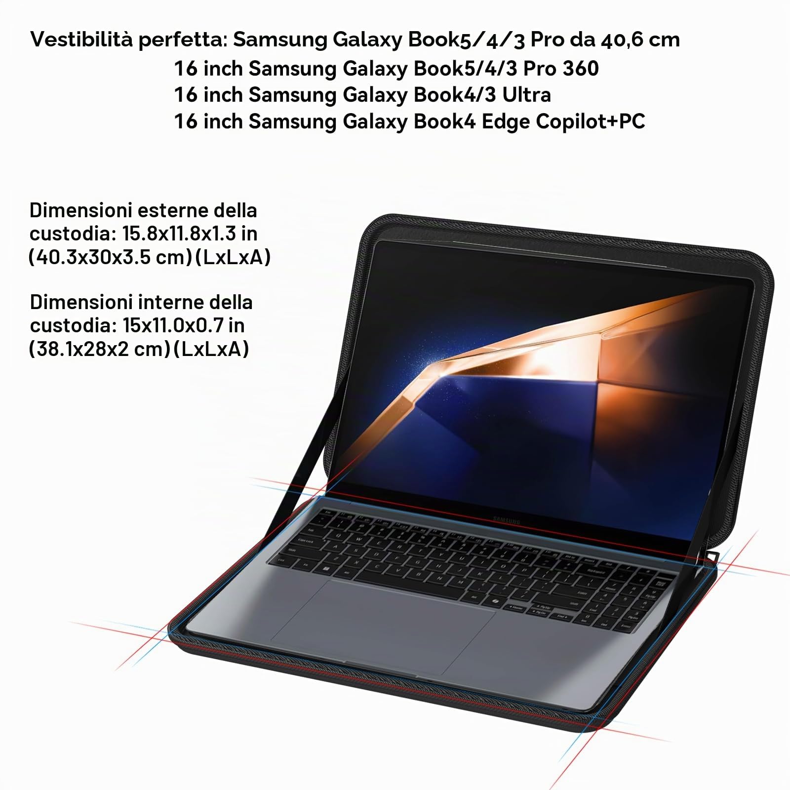 Custodia per laptop Samsung Galaxy Book5/4/3 Pro 360 da 16", GalaxyBook4/3 Ultra da 16", GalaxyBook4 Edge Copilot+PC
