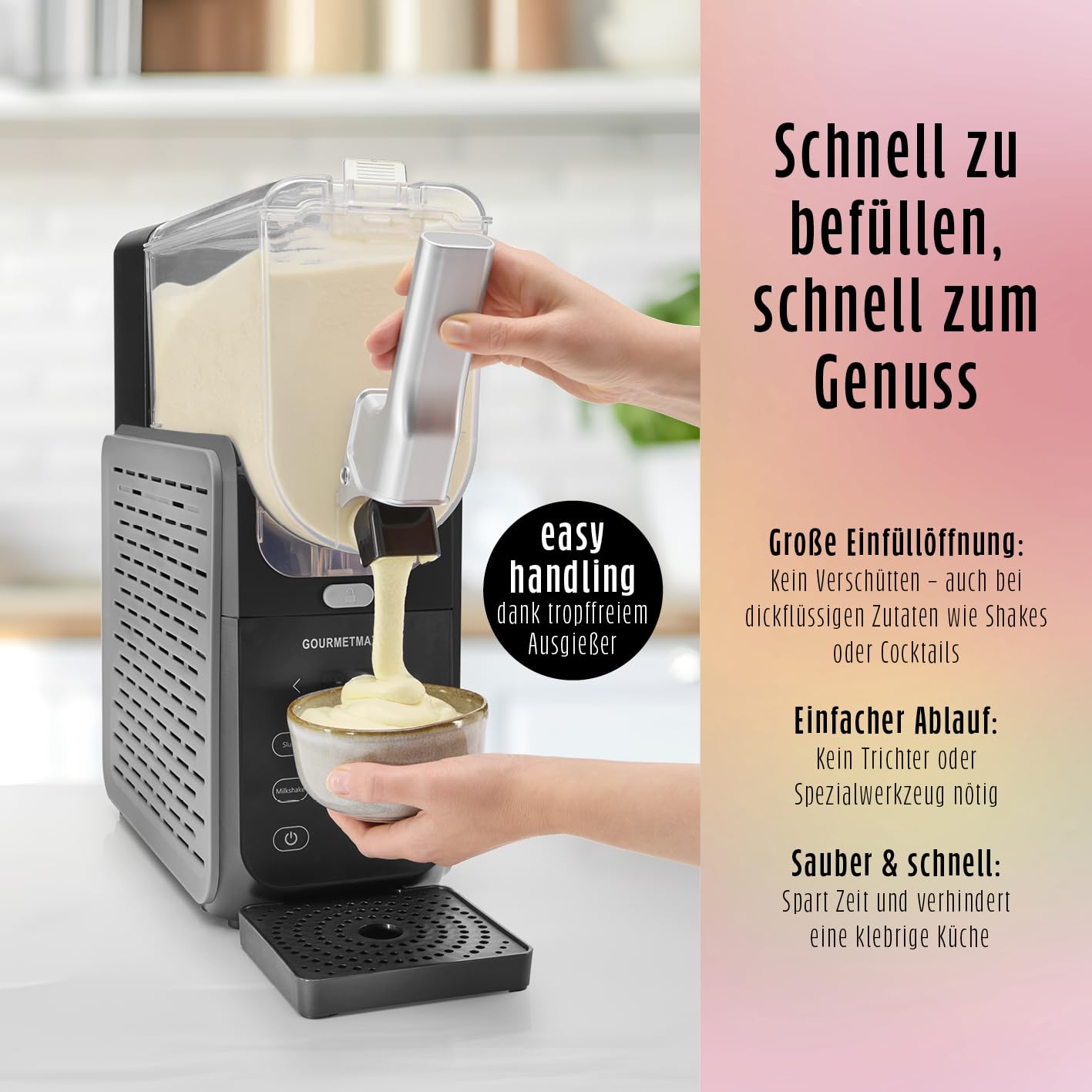 GOURMETmaxx FreezeUp Slush Eis Maschine | Slush Ice Maker mit 5 Modi | Slushmaschine für Slushies, Milchshakes, Softeis etc. | Slush Maker elektrisch – 2,8 L | Eismaschine Slush für bis zu 10 Personen