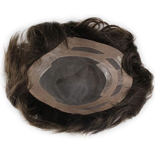 Voloria Cabello humano real encaje francés con piel fina de poliuretano piezas de pelo para hombre color 4