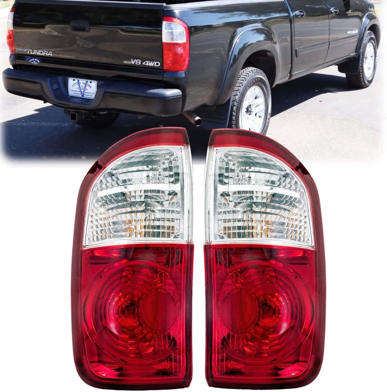 Tail lights Compatible With TOYOTA TUNDRA 2004-2006 Rear Lamps Pair (Red W/Bulbs and Harness)