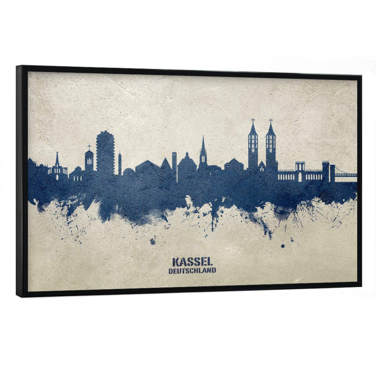 artboxONE Poster mit schwarzem Rahmen 75x50 cm Städte Kassel Germany Skyline PaintBlue - Bild Kassel City Cityscape