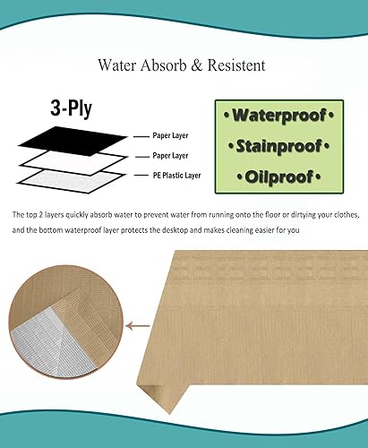 Miniatura 3 de 6 manteles desechables para fiestas, mantel de papel kraft de 54 x 108 pulgadas, rectangular, impermeable, 3 capas de papel y plástico, para